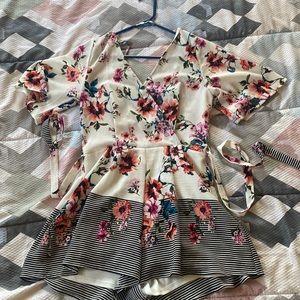 White floral romper, size small.